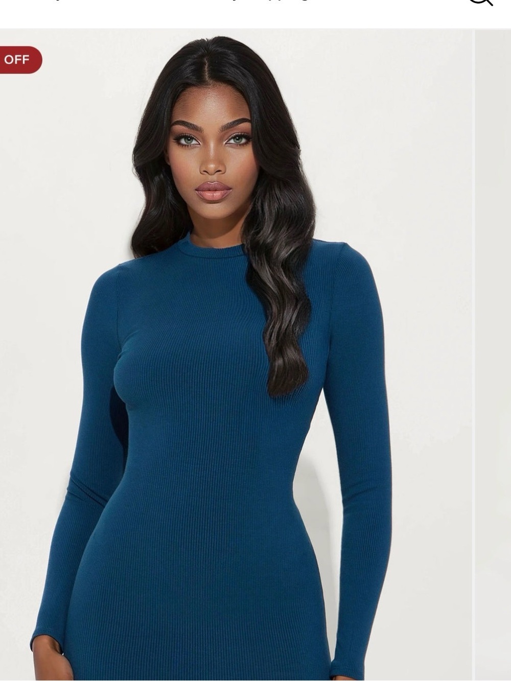 Ribbed Long-Sleeve Bodycon Dress - Teal Blue
